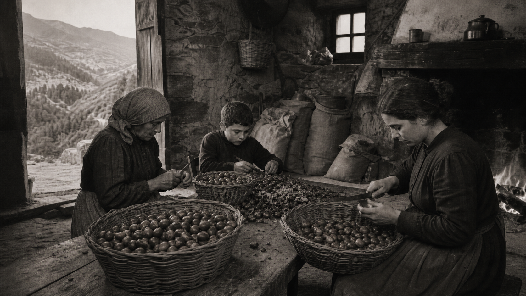 Castagne raccolte e selezionate in una cucina di montagna