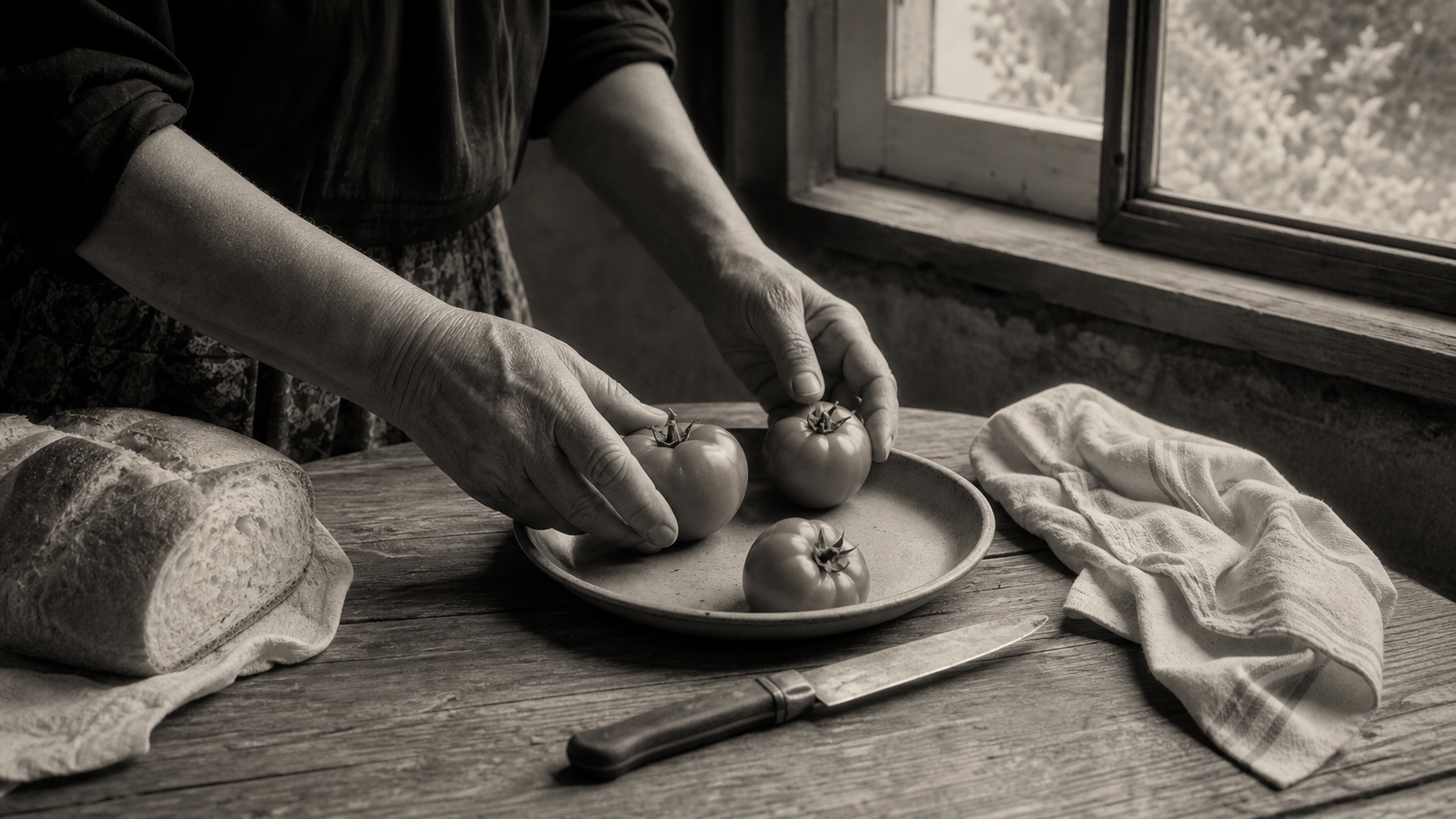 I primi pomodori maturi della stagione appoggiati su un piatto in una cucina domestica